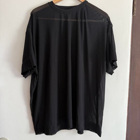 Men's Black Boxy Drop Shoulder Mesh T-Shirt - Large - Picture 1 of 7
